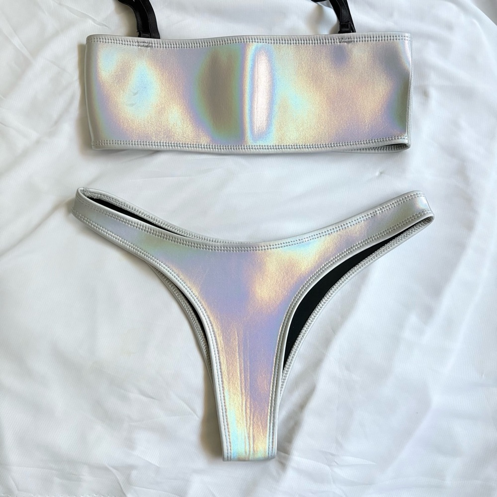 🎉SOLD!🎉 NWT Hoaka Swimwear silver holographic neoprene bikini S